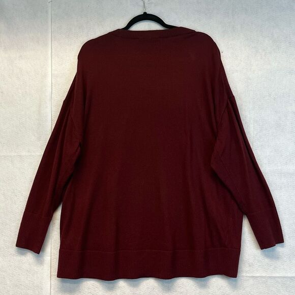 LOFT Women’s Sweater XL Burgundy Deep V-Neck Long Sleeve Oversized Knit Soft - Picture 8 of 10